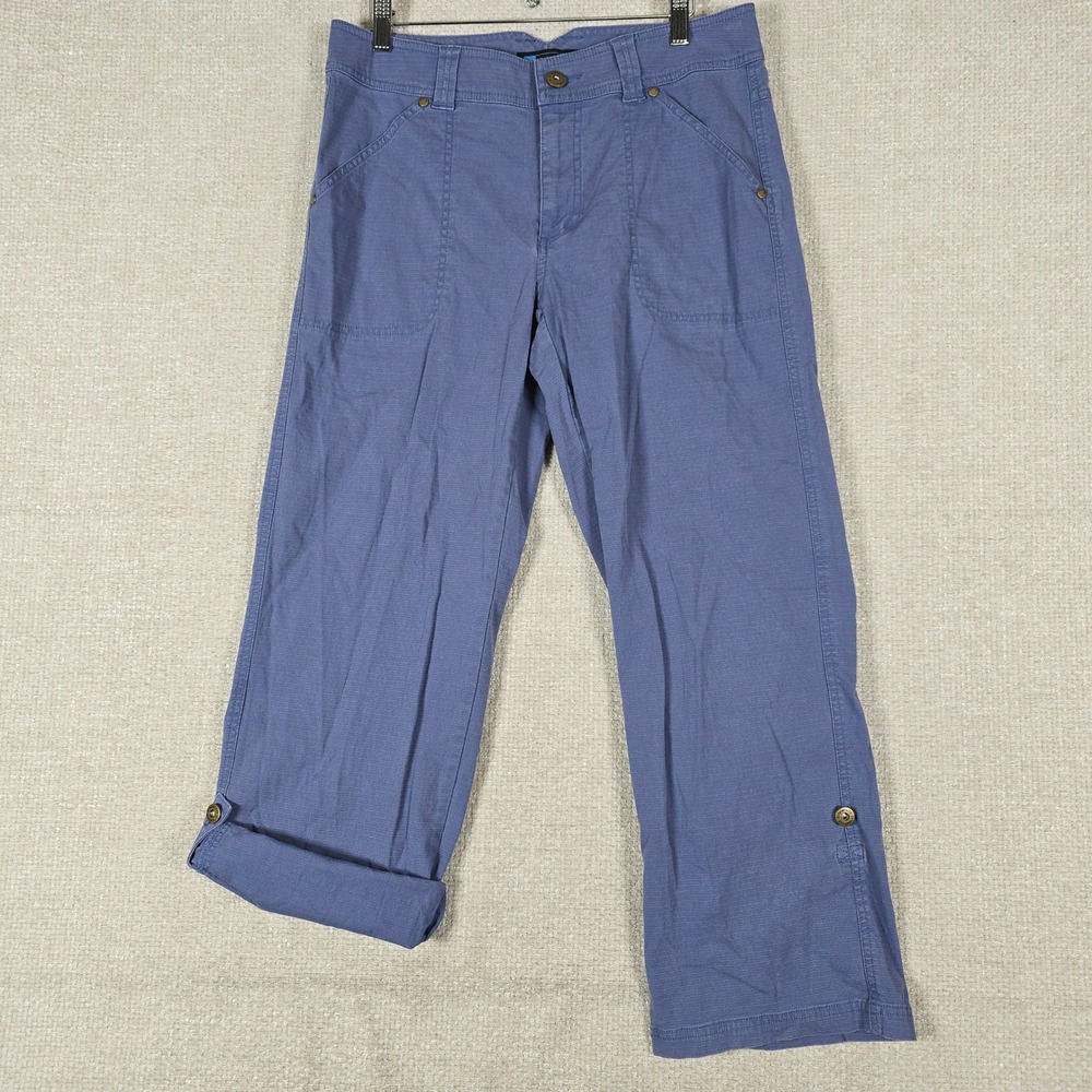 Relativity Womens 10P Blue Textured Roll Tab Straight Leg Casual Pants